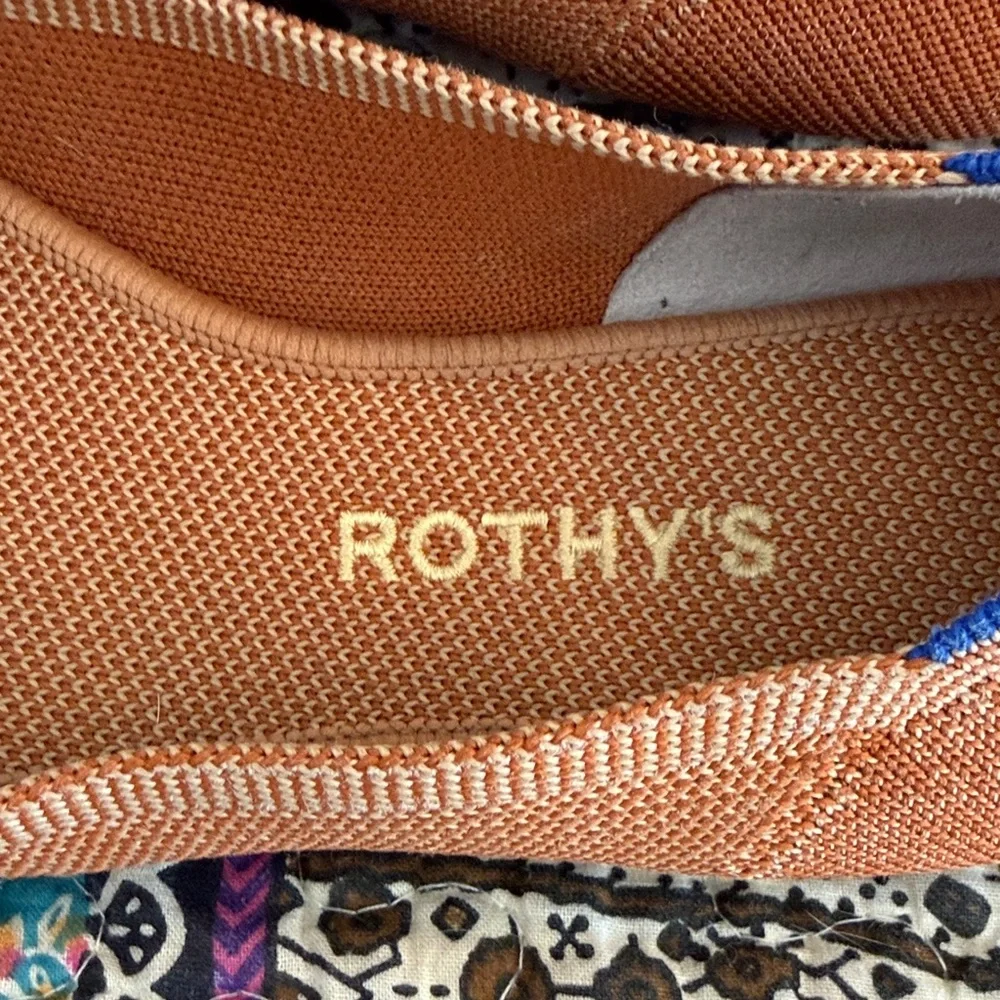 Rothy's Pointed Knit Flats in Chestnut Brown with Blue Trim - Picture 2 of 4
